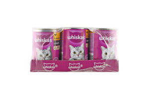 Корм консервований повнораціонний для дорослих котів З куркою в соусі Whiskas з/б 400г