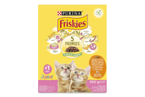 Корм сухой полнорационный для котят с курицей, индейкой, молоком и овощами Junior Friskies к/у 300г