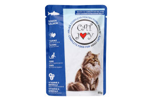 Корм вологий повнораціонний для дорослих котів з лососем у соусі Cat Joy д/п 85г