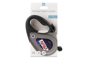 Повідець-рулетка д/собак до 25кг R-leash NASA21 чорний світловідбиваюча стрічка р.M 5м WauDog