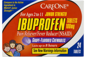 CareOne Junior Strength Ibuprofen 100mg Grape Flavored Chewables - 24 CT