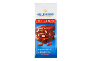 Шоколад Fruits&Nuts молочний з мигдалем журавлиною та родзинками 90г Millennium
