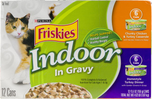 Purina Friskies Indoor In Gravy Chunky Chicken & Turkey Casserole and Homestyle Turkey Dinner Cat Food - 12 CT