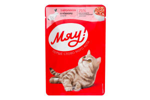 Корм консервированный полнорационный для взрослых котов С кроликом в нежном соусе Мяу! д/п 85г