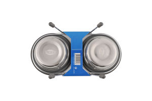 Миска д/котів 2*250мл метал подвійна з шумопоглинаючими кільцями на металевій підставці Тріксі