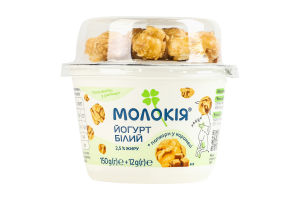 Йогурт 2.5% Белый 150г + попкорн в карамели 12г Молокія ст 162г