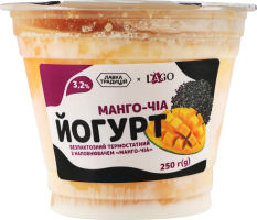 Йогурт 3.2% безлактозний термостатний з наповнювачем Манго-чіа Lago ст 250г