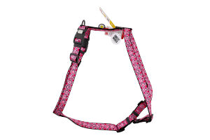 Шлея д/собак Смайли на рожевому з QR паспортом анатомічна H-образна нейлон пластиковий фастекс р.L 25мм A51-85см B60-85см WauDog