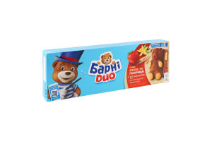 Тістечко бісквітне з яблучно-полуничною начинкою та начинкою зі смаком ванілі Duo Барні к/у 5х30г