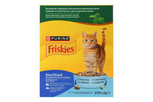 Корм сухий для дорослих котів з лососем та овочами Sterilized Friskies к/у 270г