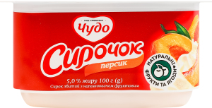 Творожок 5% взбитый с наполнителем фруктовым Персик Чудо ст 100г