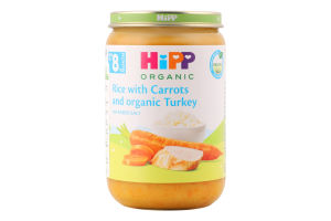 Пюре для детей от 8мес Рис с морковью и органической индейкой Organic Hipp с/б 220г