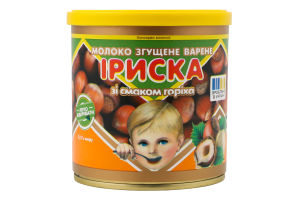 Молоко сгущенное 8.5% вареное со вкусом ореха Ириска Первомайський МКК ж/б 370г