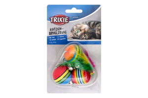 Іграшка д/котів Trixie М'ячики кольорові 3,5х80 см з дзвіночками та пір'ям