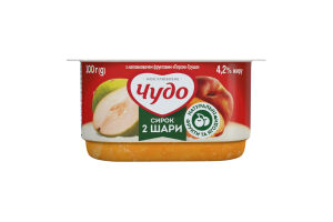 Творожок 4.2% взбитый с наполнителем фруктовым двухслойный Персик-груша Чудо ст 100г
