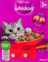 Корм сухой полнорационный для взрослых котов с говядиной Whiskas к/у 300г