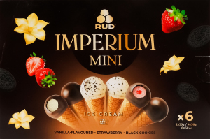 Мороженое Со вкусом ванили, Клубничное, Черное печенье Imperium mini Rud к/у 222г