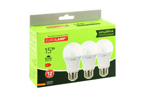 Лампа LED ЕКО A60 15W E27 4000K 3шт Eurolamp