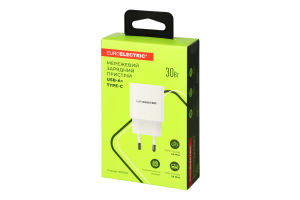 Пристрій зарядний мережевий білий30W USB-A Type-C Euroelectric
