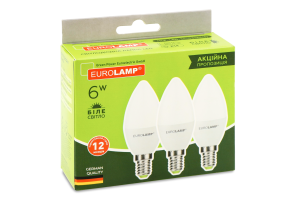 Лампа LED CL 6W E14 4000K 3шт Eurolamp