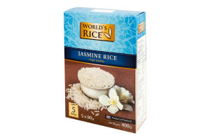 Рис шлифованный длиннозернистый Жасмин World's Rice к/у 5х80г