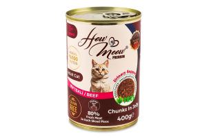 Корм д/дорослих котів з яловичиною 400г ж/б How Meow
