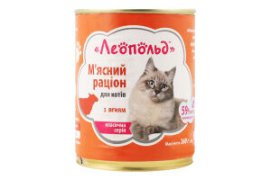 Корм консервированный для котов с ягненком Мясной рацион Леопольд ж/б 360г