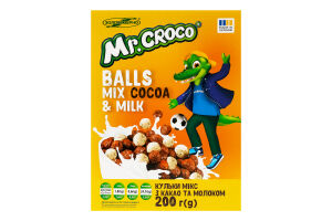Завтраки сухие глазированные сахарной глазурью с какао и молоком Шарики микс Mr. Crocco к/у 200г