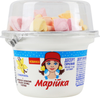Десерт творожный 5% Ваниль 140г + маршмеллоу с ароматами апельсина, клубники и персика 9г Марійка ст 149г