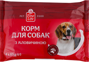 Корм консервований повнораціонний для дорослих собак з яловичиною Fine Life м/у 4х85г