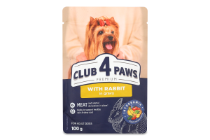 Корм д/дорослих собак Premium з кроликом в соусі 100г пауч Club 4 Paws