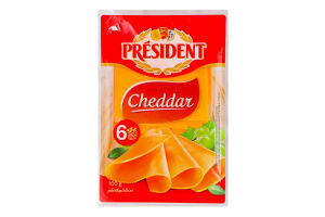 Сир 51% твердий скибками Чеддер President лоток 100г