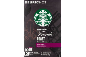 Starbucks Keurig Hot French Roast Dark Roast Ground Coffee K-Cup Pods - 10 CT