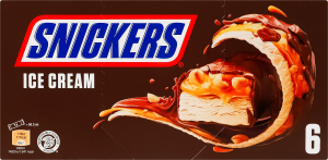 Морозиво молочне покрите молочно-шоколадною глазур'ю зі смаженим арахісом та карамеллю Snickers к/у 6х45.6г