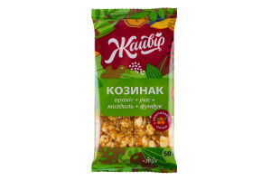 Козинак з обліпиховою олією Арахіс + рис + мигдаль + фундук Жайвір м/у 50г