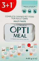 Корм консервований повнораціонний для дорослих котів Multi Taste Super Premium Optimeal к/у 4х85г