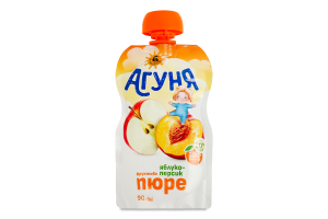 Пюре фруктовое для детей от 6мес гомогенизированное стерилизованное Яблоко-персик Агуня д/п 90г