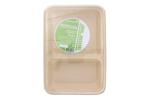 Лоток з кукурудзяного крохмалю двосекційний 3шт Грін Пак