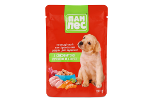 Корм д/цуценят з куркою в соусі 100г пауч Пан Пес