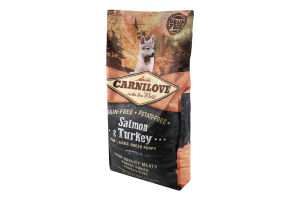 Корм д/цуценят великих порід з лососем та індичкою сухий 12кг Карнілав