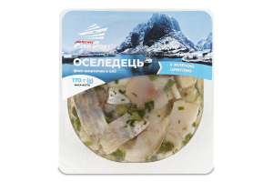 Оселедець філе-шматочки з зеленою цибулею Fish Port лоток 0.17кг