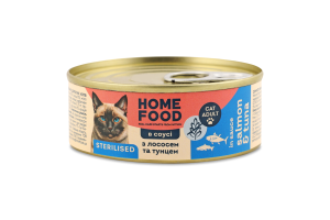 Корм д/стерилізованих котів з лососем та тунцем 85г ж/б Home Food