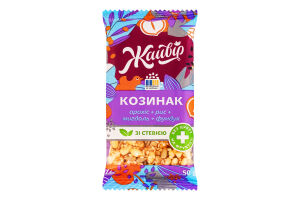 Козинак на фруктозе со стевией Арахис + рис + миндаль + фундук Жайвір м/у 50г