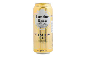 Пиво 0.5л 4.9% светлое фильтрованное пастеризованное Premium Lander Brau ж/б