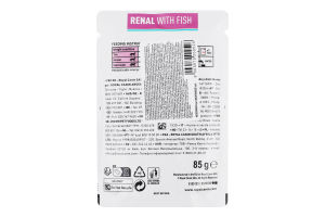 Корм влажный полнорационный для взрослых котов диетический с рыбой тонкие ломтики в соусе Renal Royal Canin д/п 85г