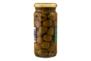 Оливки зеленые сорта Manzanilla фаршированные начинкой с анчоусом консервированные пастеризованные Feudo Verde с/б 240г