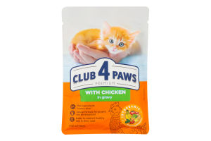 Корм консервований повнораціонний для кошенят З куркою в соусі Premium Club 4 Paws д/п 80г