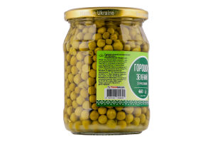 Горошок зелений консервований стерилізований Хуторок в/с с/б 460г