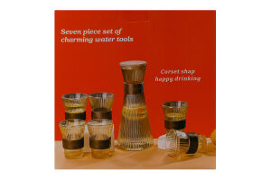 Набір Графін 1л скло з бамбуковою кришкою+стакан 6шт