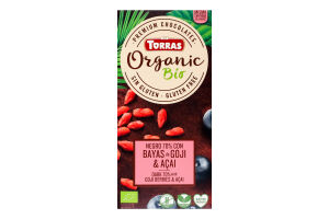 Шоколад Organic Bio чорний з ягодами годжі та асаї 100г Torras